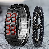 cheap Digital Watches-Wristwatches For Men Lava Iron Samurai Metal Bracelet Lava Watch LED Digital Watch Gifts for Male Boy Sport Creative Clock