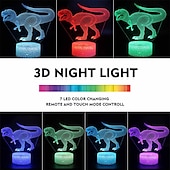 Недорогие 3D ночники-динозавр игрушки ночник - 3d ночник с тремя узорами&amp;amp;усилитель; дистанционное управление&amp;amp;усилитель; smart touch16 цвета меняются затемняемые подарки на день рождения для 2 3 4 5 6 7 8 лет