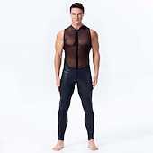 halpa Tanssiasut-tanssiasut trikoot / onesie jaettu nivel täyspitkä näkyvä vetoketju miesten esitysteema juhlat hihaton luonnollinen pu mesh seksikäs perspektiivi
