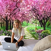 billige landskapsteppe-valentinsdag veggteppe kunst dekor teppe gardin piknik duk hengende hjem soverom stue sovesal dekorasjon natur landskap hage tre blomst blomst sti