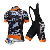 cheap Men&#039;s Clothing Sets-Men&#039;s Cycling Jersey with Bib Shorts Short Sleeve Mountain Bike MTB Road Bike Cycling Black White Red Patchwork Camo / Camouflage Bike Clothing Suit UV Resistant 3D Pad Breathable Quick Dry Back