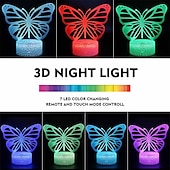 economico Luci notturne 3D-farfalla 3d luci notturne a led lampade illusione ottica lampada 16 colori touch decorazione natalizia illuminazione tavolo scrivania lampada visiva per la decorazione della casa e bambini gif bambini