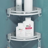 olcso Fürdőszobai polcok-zuhanykabin fürdőszoba polc hely alumínium csiszolt fekete és ezüst színű falra szerelhető háromszög zuhanysarok tároló állvány fürdőszobai kiegészítők egyrétegű