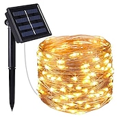 olcso Napelemes-kültéri napfény fény napenergia led tündér húr lámpák 10m 20m ip65 ünnepi fények 100leds 200leds karácsonyi újévi koszorú dekoráció meleg fehér világítás led napkert fény