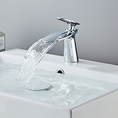 economico Classici-Rubinetto per lavabo da bagno, rubinetti per vasca da bagno in stile moderno monoforo a cascata in ottone con acqua calda e fredda