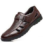 voordelige Jurk sandalen-Bruine, ademende sandalen met gesloten neus van imitatieleer voor heren – casual instapschoenen met uitsparingen voor zomerse wandelingen, dagelijks gebruik en buitenactiviteiten