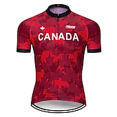 billige Herretrøyer-Herre Sykkeltrøyer Kortermet Sykkel Jersey Topper med 3 baklommer Fjellsykling Veisykling UV-bestandig Pustende Hurtigtørkende Tilbake Lomme Vinrød Rød Rød / Hvit Canada Nasjonalflagg Polyester sport