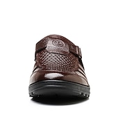 voordelige Jurk sandalen-Bruine, ademende sandalen met gesloten neus van imitatieleer voor heren – casual instapschoenen met uitsparingen voor zomerse wandelingen, dagelijks gebruik en buitenactiviteiten