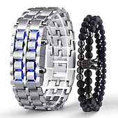 cheap Digital Watches-Wristwatches For Men Lava Iron Samurai Metal Bracelet Lava Watch LED Digital Watch Gifts for Male Boy Sport Creative Clock