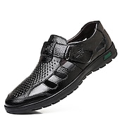voordelige Jurk sandalen-Bruine, ademende sandalen met gesloten neus van imitatieleer voor heren – casual instapschoenen met uitsparingen voor zomerse wandelingen, dagelijks gebruik en buitenactiviteiten