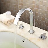 voordelige Met meerdere gaten-badkamer wastafelkraan - draaibaar / wijdverspreid / waterval chroom badrandcombinaties twee handgrepen drie gatenbadkranen