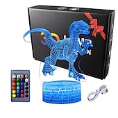 economico Luci notturne 3D-3D dinosauro luce notturna per camera dei bambini sensore smart touch lampada da notte con telecomando usb ricaricabile 7/16 colori lampada da comodino dinosauri giocattoli per ragazzi ragazze