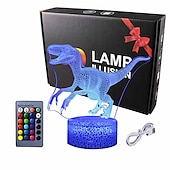 economico Luci notturne 3D-3D dinosauro luce notturna per camera dei bambini sensore smart touch lampada da notte con telecomando usb ricaricabile 7/16 colori lampada da comodino dinosauri giocattoli per ragazzi ragazze