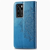 お買い得  その他のスマホケース-電話 ケース 用途 Huawei P40 P40 Pro P40ライト ウォレットカードケース スタンド付き フリップ ウォレット フラワー TPU PUレザー