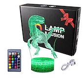 economico Luci notturne 3D-3D dinosauro luce notturna per camera dei bambini sensore smart touch lampada da notte con telecomando usb ricaricabile 7/16 colori lampada da comodino dinosauri giocattoli per ragazzi ragazze