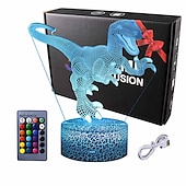 economico Luci notturne 3D-3D dinosauro luce notturna per camera dei bambini sensore smart touch lampada da notte con telecomando usb ricaricabile 7/16 colori lampada da comodino dinosauri giocattoli per ragazzi ragazze