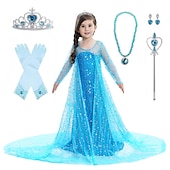 abordables Costumes pour filles-La Reine des neiges Princesse Elsa Robe Robe de demoiselle d&#039;honneur Combinaison A-ligne Robe à Motifs Cosplay de Film for Fille Journée des enfants Mascarade Mariage robe demoiselle d honneur
