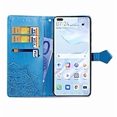 お買い得  その他のスマホケース-電話 ケース 用途 Huawei P40 P40 Pro P40ライト ウォレットカードケース スタンド付き フリップ ウォレット フラワー TPU PUレザー