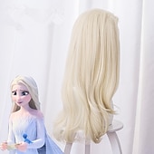 baratos Perucas de personagens de filmes-peruca cosplay peruca cosplay elsa frozen ii peruca encaracolada assimétrica loira muito longa loira clara cabelo sintético 26 polegadas anime feminino design elegante cosplay loira perucas de