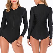 billige Utslett vakter-Dame Rash-guard One-Piece Badetøy UV Solbeskyttelse UPF50+ Pustende Langermet Kroppsdrakt Badedrakt Forside Glidelås Svømming Surfing Strand Vannsport Ensfarget Sommer / Elastisk / Hurtigtørkende