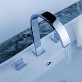 voordelige Met meerdere gaten-badkamer wastafelkraan - draaibaar / wijdverspreid / waterval chroom badrandcombinaties twee handgrepen drie gatenbadkranen
