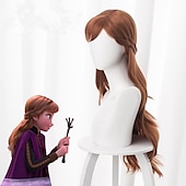 levne Paruky filmových postav-cosplay paruka cosplay paruka anna frozen ii kudrnatá asymetrická s ofinou paruka velmi dlouhé hnědé syntetické vlasy 28palcové dámské anime cosplay hnědé halloweenské paruky