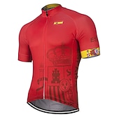abordables Maillots pour hommes-Homme Maillot de cyclisme Espagne Drapeau national Manche Courte Cyclisme Maillot Top avec 3 poches arrière VTT Vélo tout terrain Cyclisme sur route Résistant aux UV Séchage Rapide Bandes
