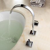 voordelige Met meerdere gaten-badkamer wastafelkraan - draaibaar / wijdverspreid / waterval chroom badrandcombinaties twee handgrepen drie gatenbadkranen