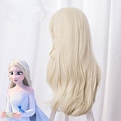 baratos Perucas de personagens de filmes-peruca cosplay peruca cosplay elsa frozen ii peruca encaracolada assimétrica loira muito longa loira clara cabelo sintético 26 polegadas anime feminino design elegante cosplay loira perucas de