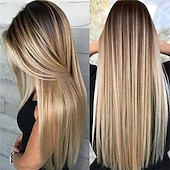 economico Parrucche trendy sintetiche-parrucche marroni per le donne parrucche bionde lunghe oro chiaro parrucche rosa ombre capelli sintetici capelli evidenziati parrucche scure radici 26 pollici