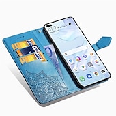 お買い得  その他のスマホケース-電話 ケース 用途 Huawei P40 P40 Pro P40ライト ウォレットカードケース スタンド付き フリップ ウォレット フラワー TPU PUレザー