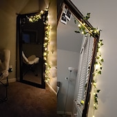 economico Striscie luci a batteria-elegante festa di ricevimento di nozze 4 pezzi 2m ghirlanda di edera artificiale piante finte led fata stringa luce foglia appesa per casa festa di nozze decorazione giardino pensile cortile (senza