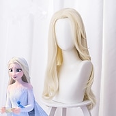 baratos Perucas de personagens de filmes-peruca cosplay peruca cosplay elsa frozen ii peruca encaracolada assimétrica loira muito longa loira clara cabelo sintético 26 polegadas anime feminino design elegante cosplay loira perucas de
