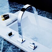 voordelige Met meerdere gaten-badkamer wastafelkraan - draaibaar / wijdverspreid / waterval chroom badrandcombinaties twee handgrepen drie gatenbadkranen