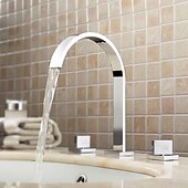 voordelige Met meerdere gaten-badkamer wastafelkraan - draaibaar / wijdverspreid / waterval chroom badrandcombinaties twee handgrepen drie gatenbadkranen