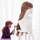 levne Paruky filmových postav-cosplay paruka cosplay paruka anna frozen ii kudrnatá asymetrická s ofinou paruka velmi dlouhé hnědé syntetické vlasy 28palcové dámské anime cosplay hnědé halloweenské paruky