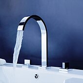 voordelige Met meerdere gaten-badkamer wastafelkraan - draaibaar / wijdverspreid / waterval chroom badrandcombinaties twee handgrepen drie gatenbadkranen