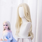 baratos Perucas de personagens de filmes-peruca cosplay peruca cosplay elsa frozen ii peruca encaracolada assimétrica loira muito longa loira clara cabelo sintético 26 polegadas anime feminino design elegante cosplay loira perucas de
