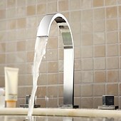 voordelige Met meerdere gaten-badkamer wastafelkraan - draaibaar / wijdverspreid / waterval chroom badrandcombinaties twee handgrepen drie gatenbadkranen
