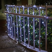 economico Striscie luci ad energia solare-Luci solari da esterno da 100 m con telecomando, 800 LED, 8 modalità, dimmerazione&amp;amp;timer, luci da giardino di Natale impermeabili in bianco caldo, bianco&amp;amp; blu