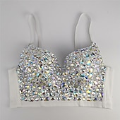 billige Eksotisk dansebekledning-Eksotiske danseklær Vest Krystall / Rhinestone Paljetter Dame Ytelse Temafest Ermeløs Polyester