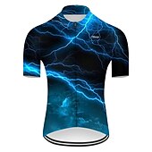 halpa Miesten vaatesarjat-Miesten Pyöräily jersey ja shortsit Lyhythihainen Maastopyöräily Maantiepyöräily Punainen Vihreä Musta / Sininen Kaltevuus Salama 3D Pyörä Liikunta-asut 3D alusta Hengittävä Nopea kuivuminen