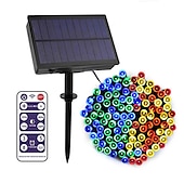 economico Striscie luci ad energia solare-Luci solari da esterno da 100 m con telecomando, 800 LED, 8 modalità, dimmerazione&amp;amp;timer, luci da giardino di Natale impermeabili in bianco caldo, bianco&amp;amp; blu