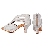 abordables Chaussures de danses latines-chaussures de danse à strass noires pour femmes avec bout ouvert et design à lanières - talons de danse étincelants pour la danse latine, la salsa et la danse de salon