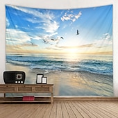 cheap Ocean Beach Tapestry-Beach Seagull Digital Printed Large Tapestry Decor Wall Art Tablecloths Bedspread Picnic Blanket Beach Throw Tapestries Colorful Bedroom Hall Dorm Living Room Hanging