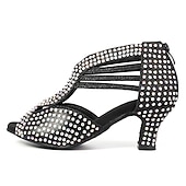 abordables Chaussures de danses latines-chaussures de danse à strass noires pour femmes avec bout ouvert et design à lanières - talons de danse étincelants pour la danse latine, la salsa et la danse de salon