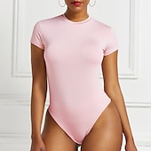billiga Bodysuits-Dam Vanligt Kroppsdräkt Grundläggande Ensfärgat Kortärmad Rund hals Knappar Dagligen Utekväll Smal Svart Vit Rodnande Rosa Sommar