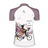 ieftine Seturi de îmbrăcăminte pentru femei-Pentru femei Jersey de ciclism cu pantaloni scurți Manșon scurt Ciclism montan Ciclism stradal Vară Primăvară Toamnă Albastru piscină Galben Roz Îmbujorat Fluture Cu model Floral Botanic Amuzant
