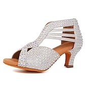 abordables Chaussures de danses latines-chaussures de danse à strass noires pour femmes avec bout ouvert et design à lanières - talons de danse étincelants pour la danse latine, la salsa et la danse de salon