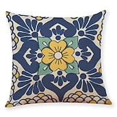 baratos estilo geométrico-Capa de almofada com 9 peças com impressão de padrão geométrico simples casual quadrada tradicional clássica falsa almofada de linho para sofá-cama poltrona